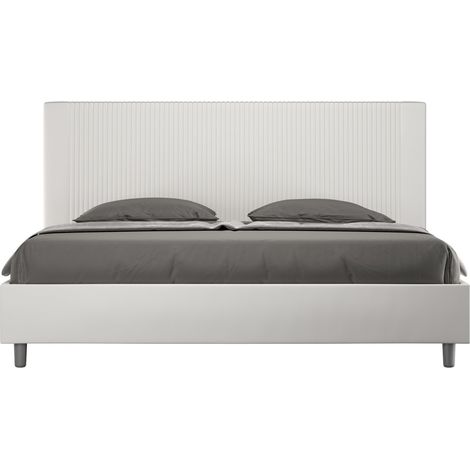 Letto matrimoniale king size contenitore imbottito 180x200 similpelle bianco Goya