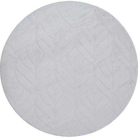 Tappeto in pelliccia sintetica di coniglio a pelo lungo con motivo a foglie, rotondo da 160 cm, grigio chiaro Mitchell (1/5)