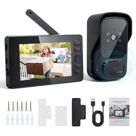 Wireless Video Doorbell, 4.3 Inch Screen, 1080P HD Camera, Night Vision, Two-Way Audio, IP65 Waterproof, Home (1/5)