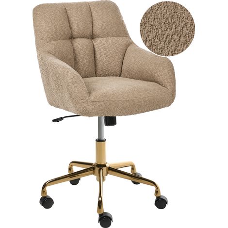 Silla de oficina de bouclé de poliéster estructura de metal dorado función giratoria ajustable muebles de oficina marrón claro Palmdale (1/5)