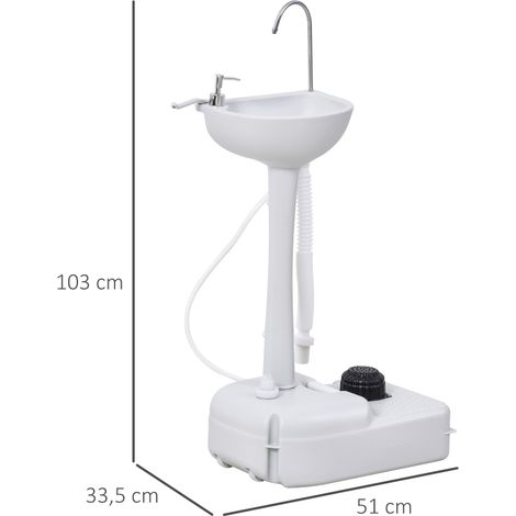 Lavabo, lave-mains, lavabo mobile, portable, avec roulettes, 51 cm x 33,5 cm x 103 cm, blanc (1/5)