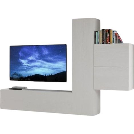 Meuble TV modulable suspendu design blanc Kina L 254cm - 4 pièces (1/3)