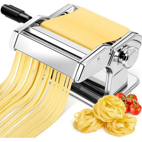 Manual pasta machine, 7 adjustable thicknesses, stainless steel pasta machine with roller and cutting device, hand-operated fresh pasta machine for spaghetti, fettuccine and lasagna (1/5)