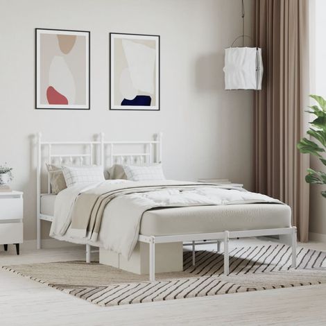 Lit adulte avec tête de lit, Lit double Cadre de lit métal blanc 120x190 cm MEMV119508 (1/5)