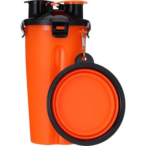 Zusammenklappbarer Hundenapf, tragbarer, wasserdichter 2-in-1-Wassernapf für Haustiere (orange) (1/5)