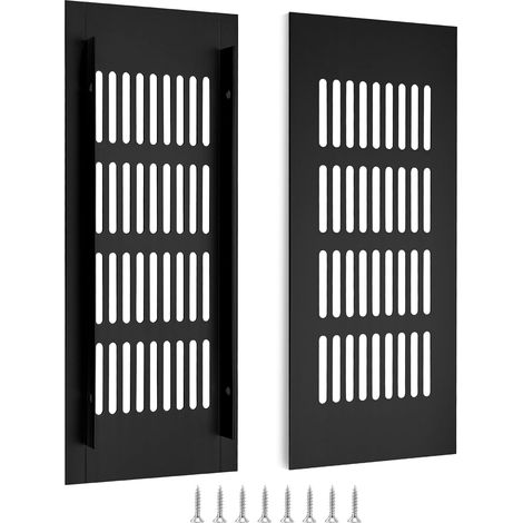 Rechteckiges Lüftungsgitter aus Aluminium mit Schrauben zur Belüftung von Schränken und Schlafzimmern, 20 x 8 cm, Schwarz, 2 Stück (1/5)