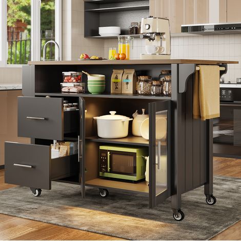 Table repas cuisine mobile pliable 139 cm MDF noir OKMYHOME (1/5)