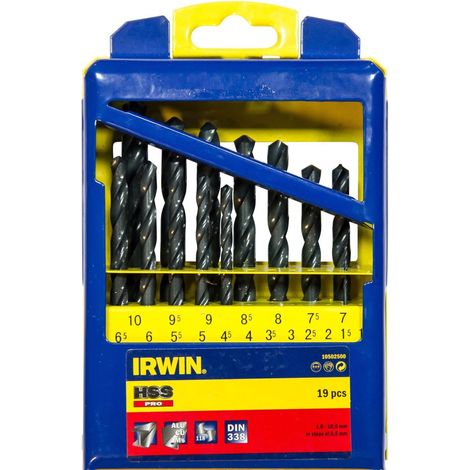 IRWIN 10502500 - Juego serie HSS Pro, 19 uds. en estuche de metal: 1.0 - 10.0 mm en incrementos de 0.5 mm (1/2)