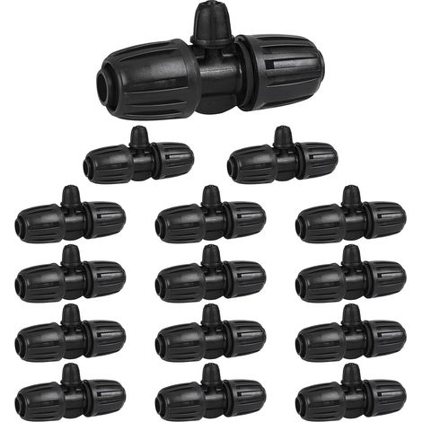 Lot de 15 Lock Connecteurs en T Barbelés, 16mm à 4/7 connecteur Universel Serrure de Tuyau connecteur en t barbelé pour connecteurs d'irrigation de Jardin Tuyau PE