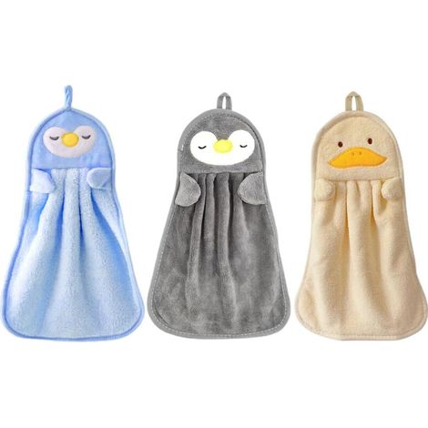 3 Pièces essuie-Mains à Suspendre, Boucles de Suspension en Microfibre Velours Corail, essuie-Mains absorbants Super Doux Mignons pour Cuisine, Salle de Bain, Enfants Adultes