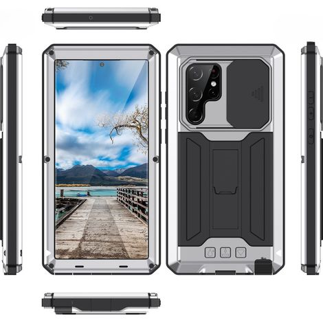 Funda protectora para Samsung Galaxy S22 Ultra, R-just CamShield Slide, color plata. (1/5)