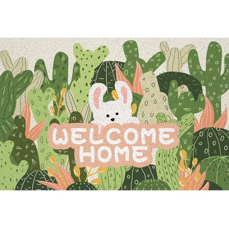 LAN Cactus et lapin - Panneau horizontal 5080cm en soie bouclée Tapis de sol bouclé de style rustique, résistant à la saleté et à l'usure, découpable à volonté, antidérapant, grattant la boue, tapis d (1/4)