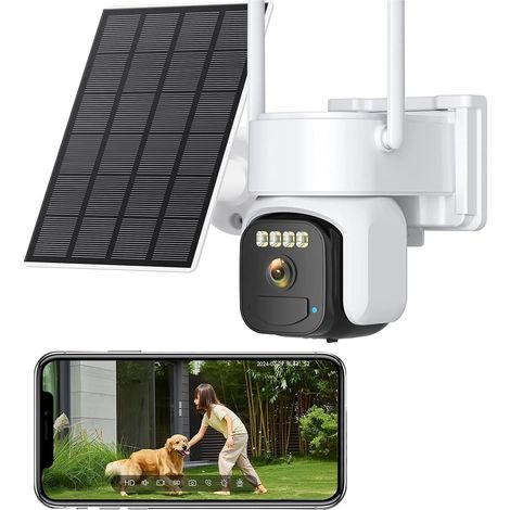 Caméra IP PTZ sans Fil 4G alimentée par Panneau Solaire, 5 MP HD, Batterie intégrée, vidéosurveillance extérieure avec Longue autonomie(5MP Add 32GB Card) (1/5)