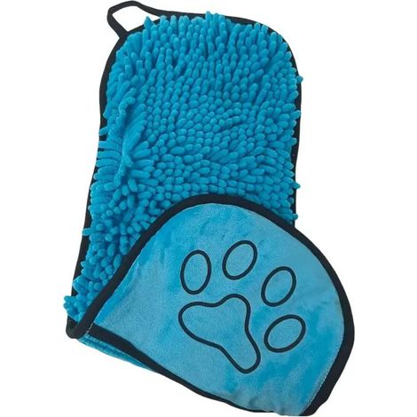 Gants de bain et absorbants pour animaux — Microfibre chenille bleue — Séchage rapide et massage doux (1/5)