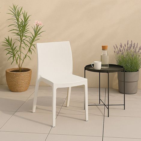 Dmora - Gartenstuhl Fiano, Platzsparender und funktionaler Outdoor-Stuhl, Stapelbar, Ideal für Garten und Terrasse, Made in Italy, 42x48 h81 cm, Weiß (1/4)