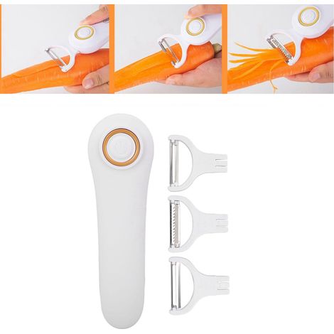 Pelador eléctrico con conexión USB, 3 cuchillas de acero inoxidable, carcasa de ABS, para frutas y verduras. (1/5)
