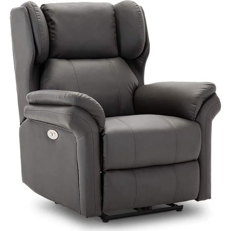 OAKFORD SLATE ELECTRIC BONDED LEATHER AUTO RECLINER WING BACK LOUNGE CHAIR WITH USB
