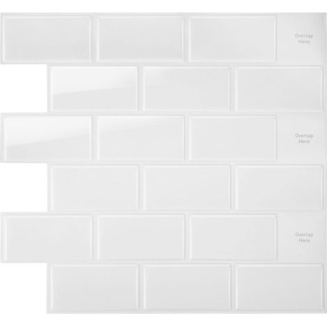 Jiubiaz Set da 10 piastrelle autoadesive bianche 30,5×30,5 cm – Adesivi per piastrelle cucina bagno, impermeabili e facili da pulire (1/5)