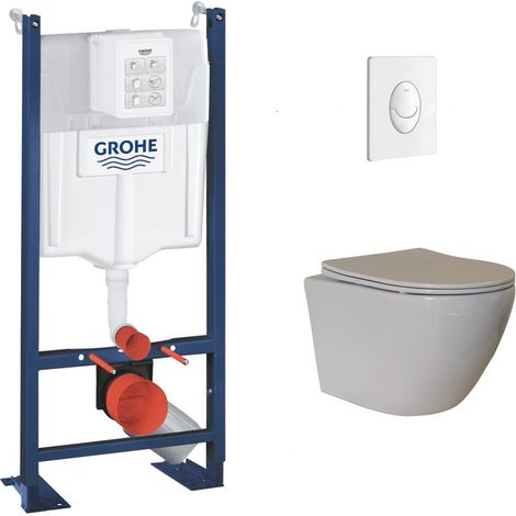 Pack WC Grohe Rapid SL Project + Cuv. KELOS Flush Blanc + Plaque Blanche