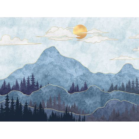 papier peint panoramique montagnes bleu et or  - Sanders & Sanders (1/5)
