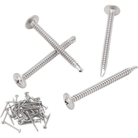 50 Stück runde Unterlegscheiben-Kopfschrauben aus Edelstahl 304, M4,2 x 50, selbstbohrend, für Möbelreparaturen (1/5)