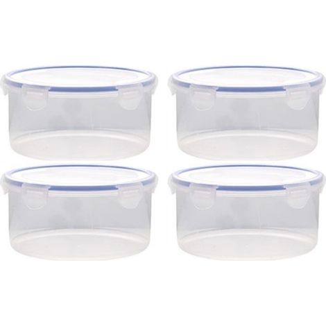 Boîte de conservation alimentaire ronde en polypropylène, étanche grâce à sa fermeture en 4 points, compatible micro-ondes et lave-vaisselle, lot de 4. (1/5)
