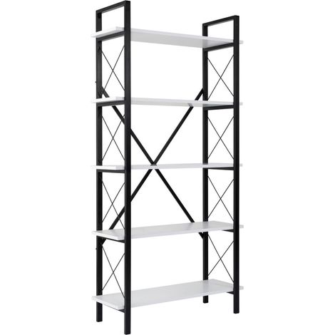 Dmora - Libreria Martone, Scaffale da ufficio, Mobile portalibri, Biblioteca, 90x34 h180 cm, Bianco e Nero (1/5)