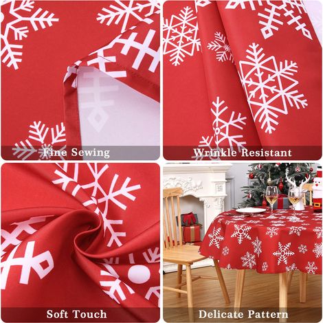 Nappe de Noël ronde 60" polyester imperméable, motif flocons de neige (1/5)