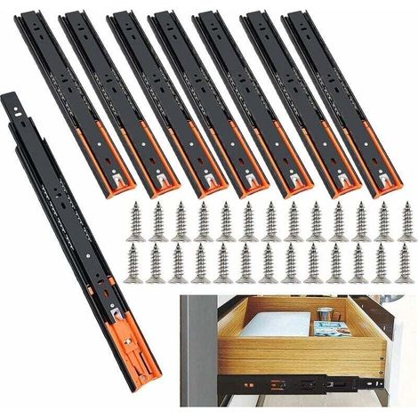 ZVD Lot de 8 Coulisse de Tiroir 250 mm, Glissières Pour Tiroirs à Roulement à Billes Fermeture Amortie et Silencieuse, Glissière à Extension Complète avec Amortisseur – Capacité Charge 35 Kg (1/4)