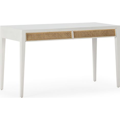 Escritorio 140X55X80 Madera Blanco/Ratan Natural (1/5)