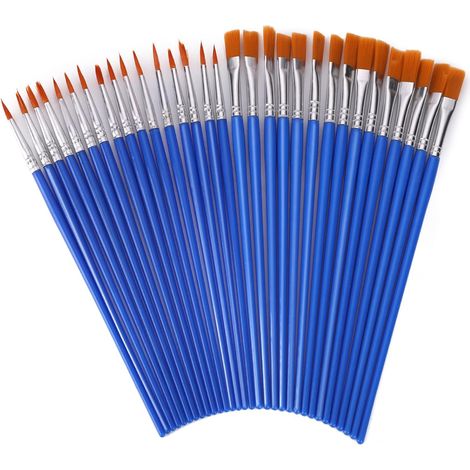 30 petits pinceaux vrac bleus plats/ronds/pointus, loisirs créatifs, aquarelle, toile, peinture visage enfants (1/5)
