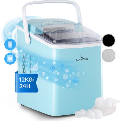 Klarstein Eiswürfelmaschine Klein, 2L Eiswürfelbereiter, Eiswürfelmaschine mit Touch Control, Mini-Eiswürfelmaschine für Große & Kleine Eiswürfel, Eiswürfelbereiter Selbstreinigend, 12kg/24h