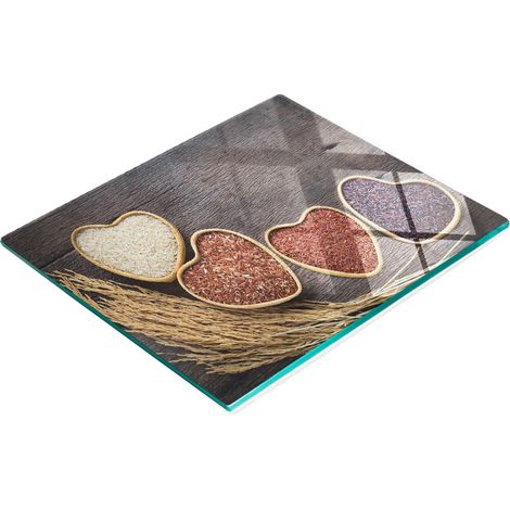 Dekoratives Küchenschneidebrett aus Glas mit Reisherz-Motiv, 60 x 52 cm (1/5)