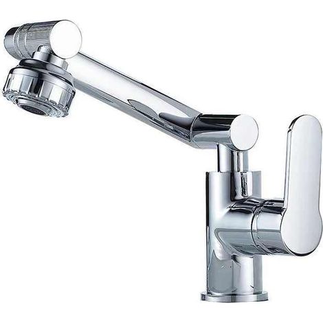 Smart and Modern Bathroom Faucet 360° Swivel, Elegant Design Sink Faucet, Hot and Cold Water Available, Silver with 60cm Connection Hose (1/5)