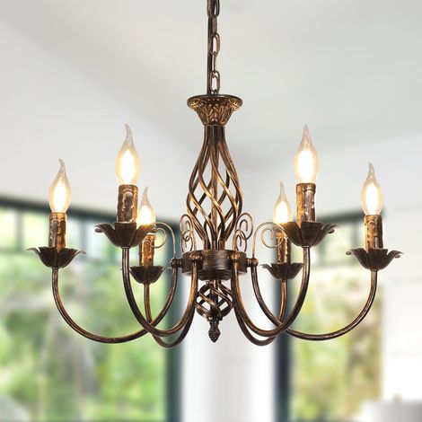 1 Lustre, Suspension fer forgé, Réglable hauteur, Douille E14, Noir, Pour salon cuisine chambre