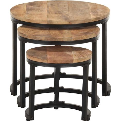 Tables d'appoint 3 pcs Bois de manguier brut (1/5)
