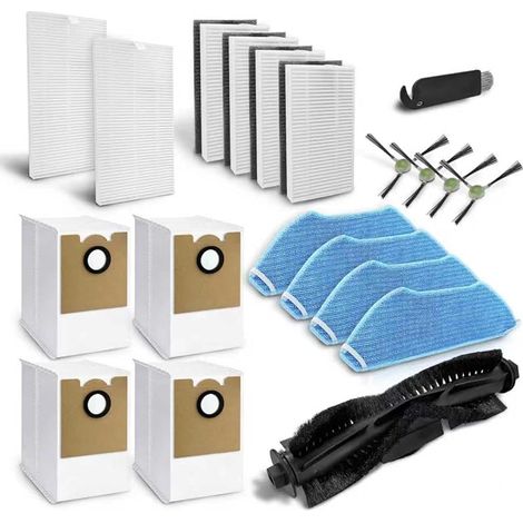 Accessoires pour aspirateur Lefant M2 Plus/ M2 Pro/ M2S Pro, 1 brosse principale, 2 filtres de base, 4 brosses latérales, 4 sacs à poussière, 4 serpillères, 4 filtres, pièces de rechange (1/5)