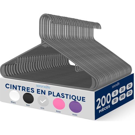 Cintres en Plastique Antidérapants Porte-Vêtement Fins et Gain de Place pour Chemises, Pulls, Sweats, Vêtements Enfants et Robes Ultra-Fins Légers Lot de 200 Gris (1/5)