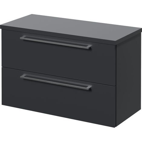 Napoli 390 Gloss Grey 800mm Wall Mounted 2 Drawer Vanity Unit for Countertop Basins - 800mm - Chrome 480mm Handle