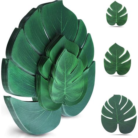 Feuilles De Palmier Artificielles - 100 Pièces En 3 Tailles (35 cm 20 cm 15 cm) - Pour Décoration De Fête Thème Tropical Plage Hawaïenne (1/5)