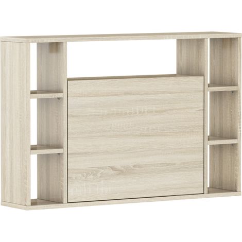 Bim Furniture – Bureau mural pliant chêne sonoma – Dimensions L 94 x P 20/62 x H 62 cm – Panneau laminé 16mm – Charge max 60 kg (1/9)