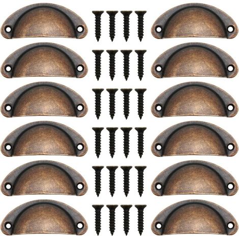 Bardusch-Lot de 12 poignées vintage semi-circulaires rouges couleur cuivre avec vis (1/5)
