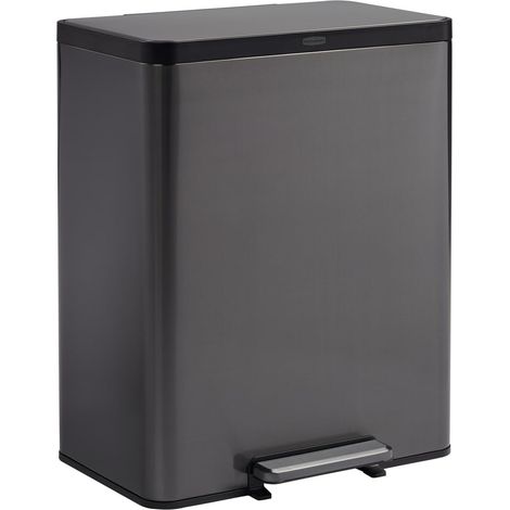 Poubelle Double Flux inox 60L Gris Charbon Pédale en Acier, Couvercle Silencieux, Tri Déchets et Recyclage, Pour Cuisine Maison ou Bureau 2145985 (1/5)