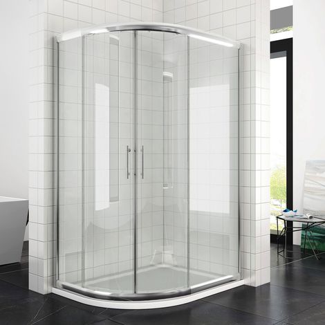 ELEGANT 1000 x 800 mm Left Quadrant Shower Enclosure 6mm Sliding Glass Walk in Cubicle Door with Tray + Waste (1/4)