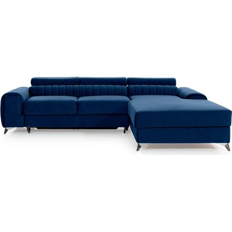 Canapé d'angle droit Bleu foncé convertible 3 places JAYSON couchage d'appoint (1/5)