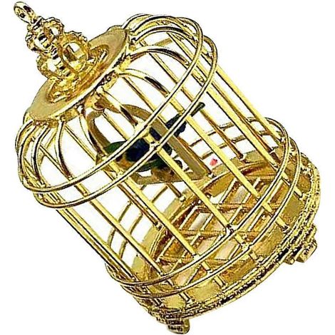 Une mini cage à oiseaux dorée, en métal, idéale pour la décoration. (1/5)
