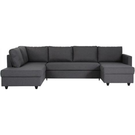 Canapé d'angle panoramique convertible Cats - Tissu gris - L 292 x P 187 x H 86 cm - Fabriqué en Ukraine (1/5)