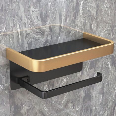 Porte-papier toilette sans perçage, fixation murale (double couche, noir et or) (1/2)