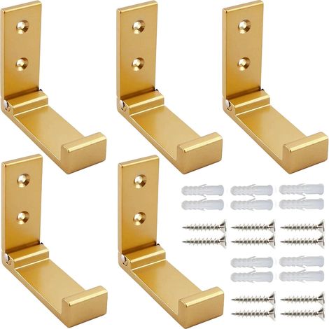 Klappbare Haken zum Aufhängen von Mänteln und Handtüchern rostfreie Wandbefestigungsschrauben (5, quadratisch, goldfarben). (1/5)