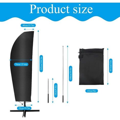 Housse Parasol Deporte avec Poteau, Couverture de Parasol aux Parasols de 2 À 4m,aux UV,Tissu Oxford Housse de Protection (265x40/70/50cm) (1/3)